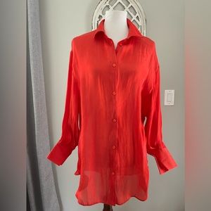 ASOS Button Up Shirt In Bright Orange/Red Size 6